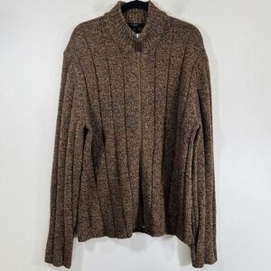Express Brown Wool Blend‎ Knit Zip Up Sweater Cardigan Grandpacore Men's XL
